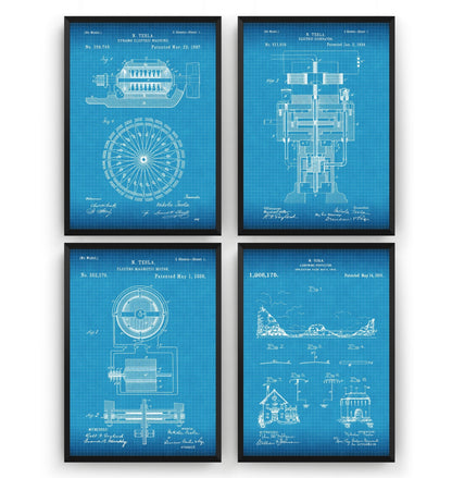 Nikola Tesla Set Of 4 Patent Prints V2 - Magic Posters