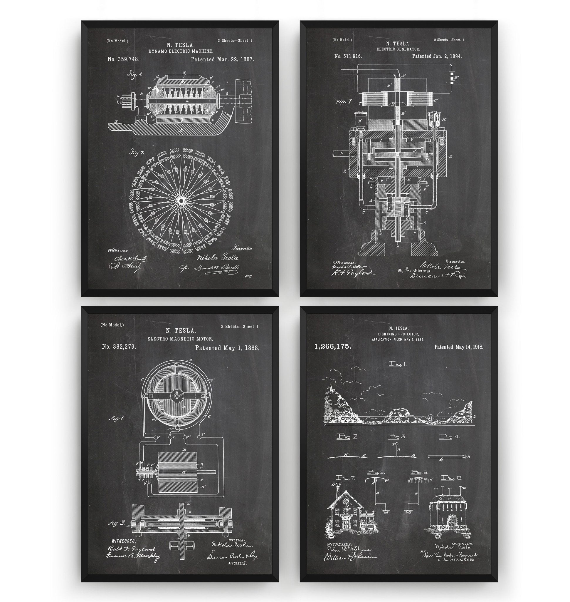 Nikola Tesla Set Of 4 Patent Prints V2 - Magic Posters