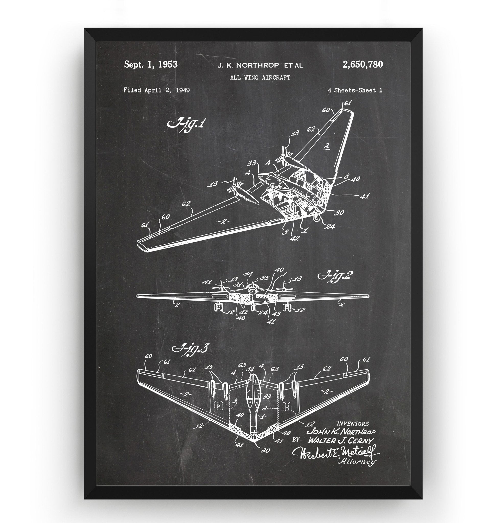 Northrop All Wing Aircraft 1953 Patent Print - Magic Posters