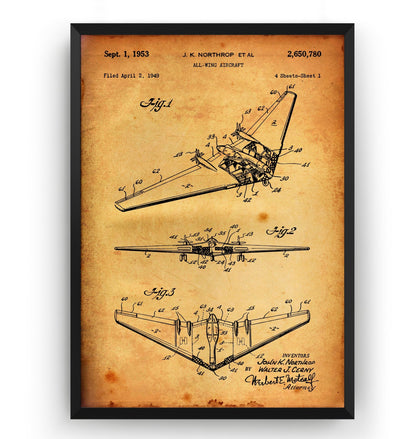 Northrop All Wing Aircraft 1953 Patent Print - Magic Posters