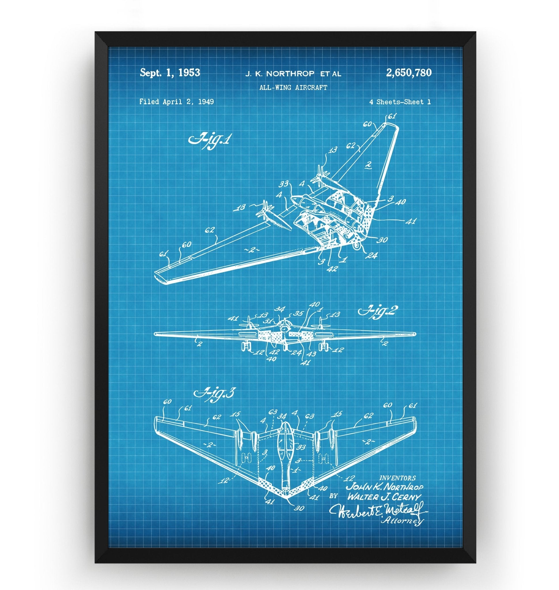 Northrop All Wing Aircraft 1953 Patent Print - Magic Posters