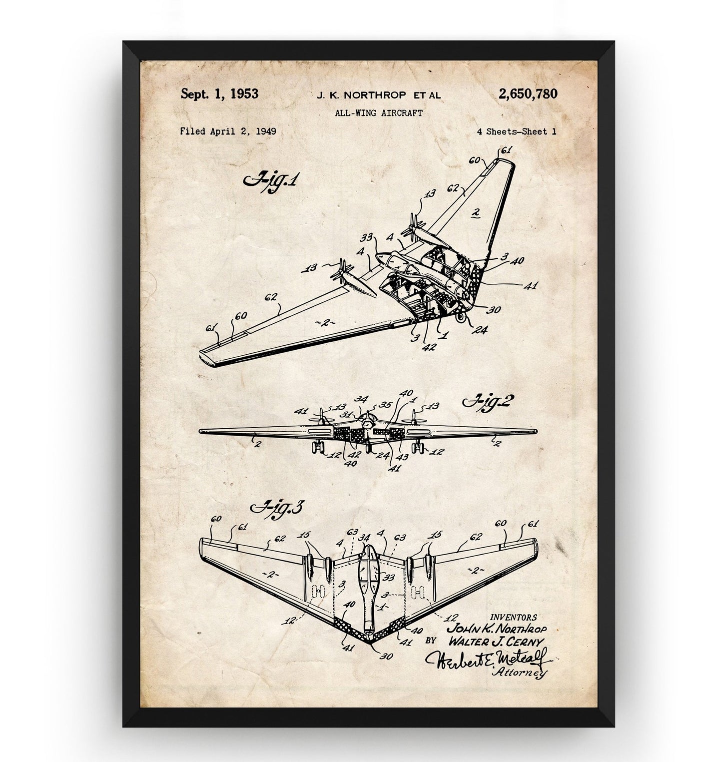 Northrop All Wing Aircraft 1953 Patent Print - Magic Posters