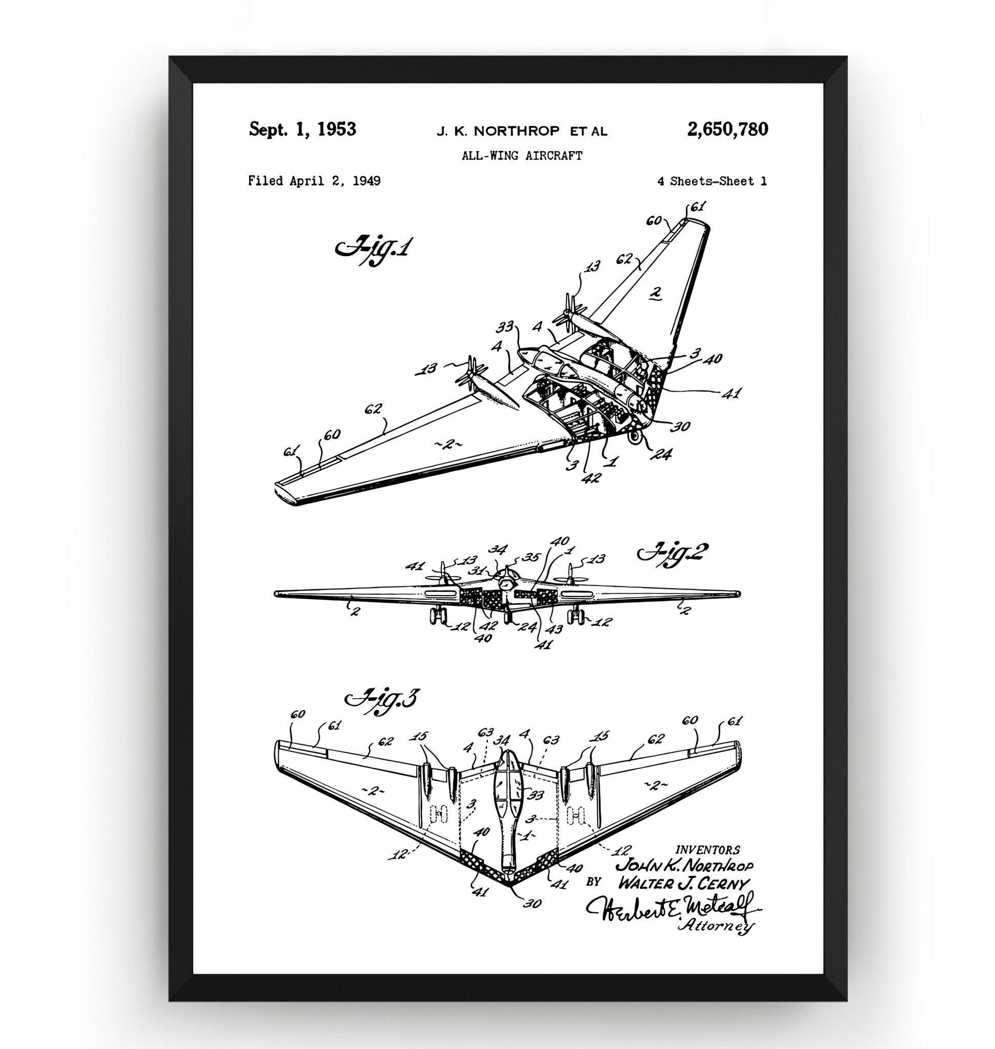 Northrop All Wing Aircraft 1953 Patent Print - Magic Posters