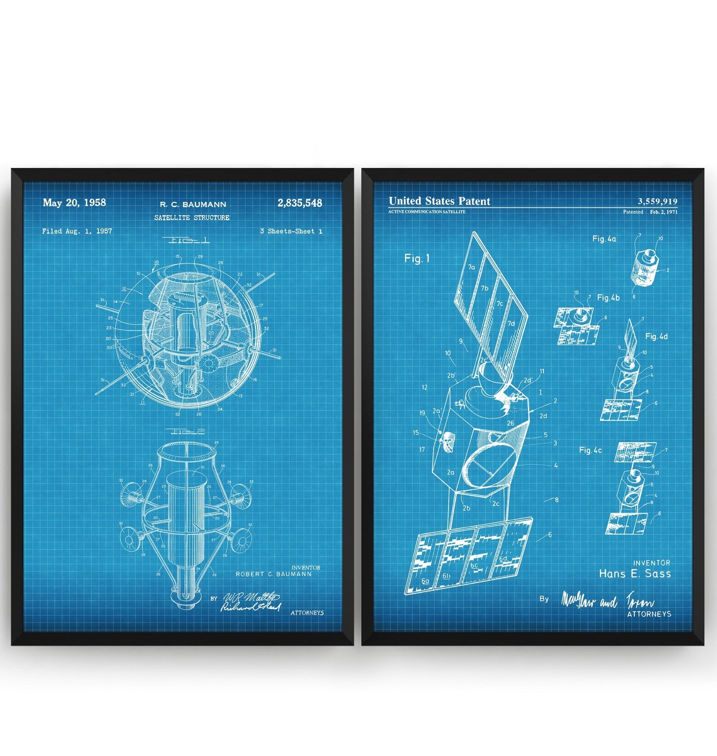 Outer Space Satellite Set Of 2 Patent Prints - Magic Posters