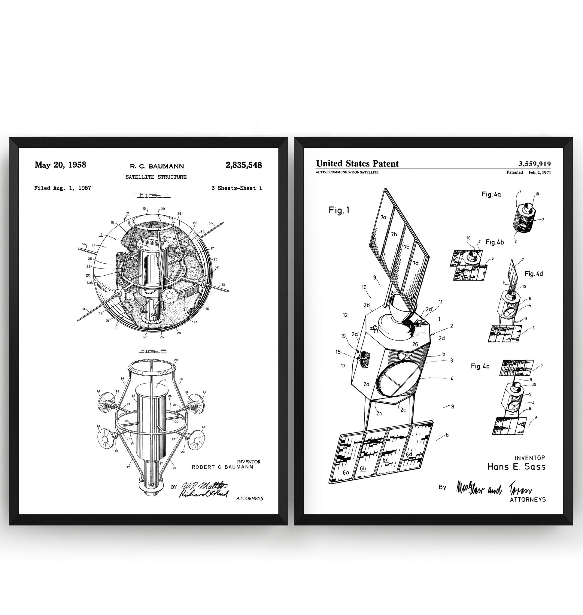 Outer Space Satellite Set Of 2 Patent Prints - Magic Posters