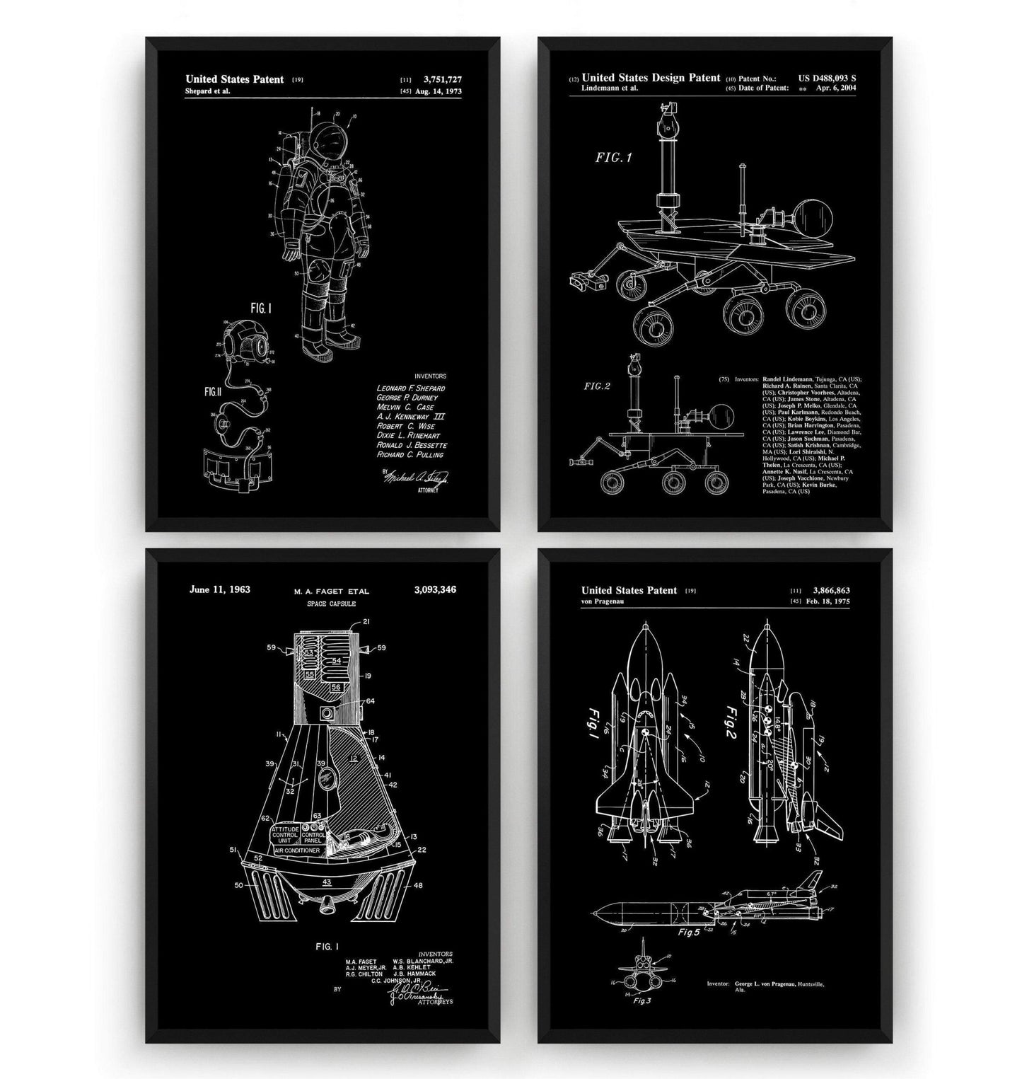 Outer Space Set Of 4 Patent Prints - Magic Posters