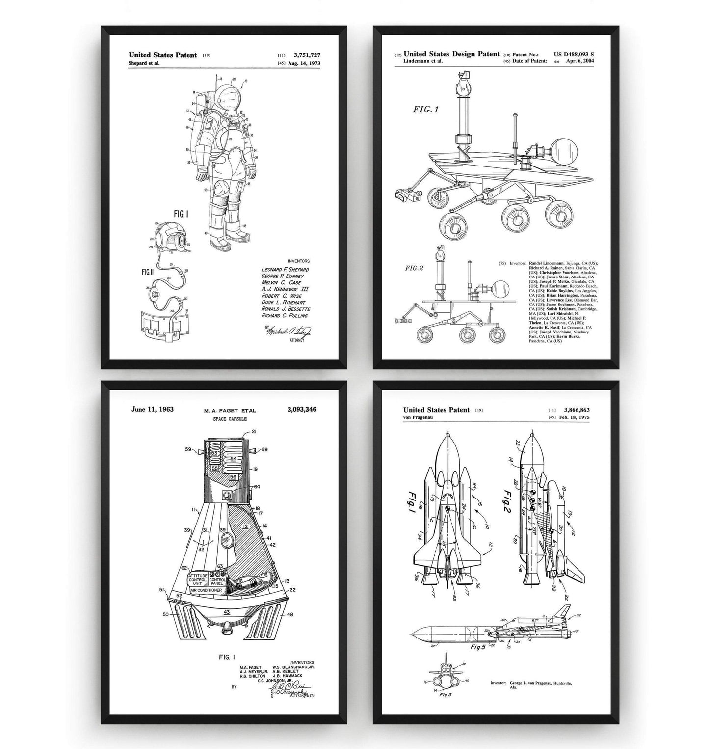 Outer Space Set Of 4 Patent Prints - Magic Posters