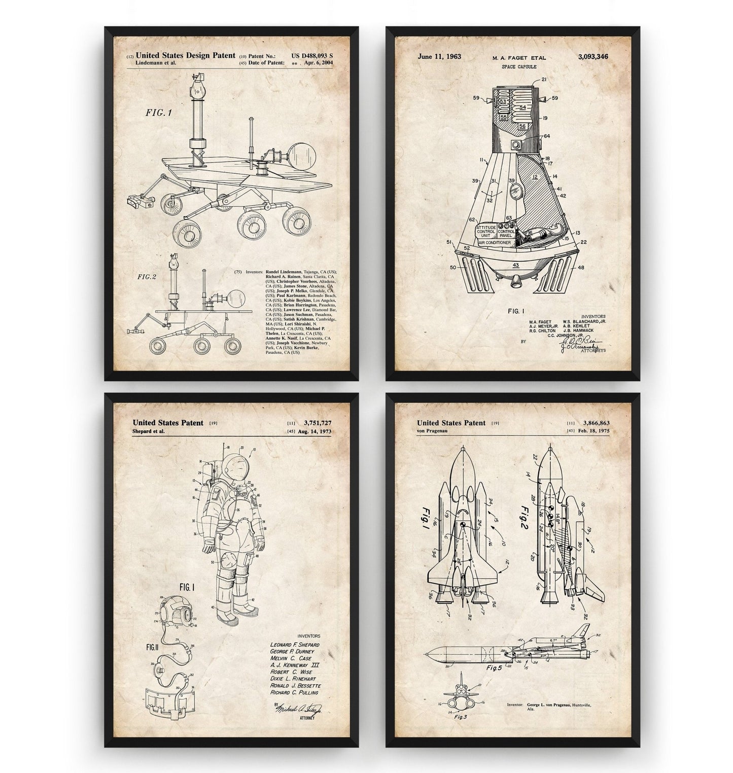 Outer Space Set Of 4 Patent Prints - Magic Posters