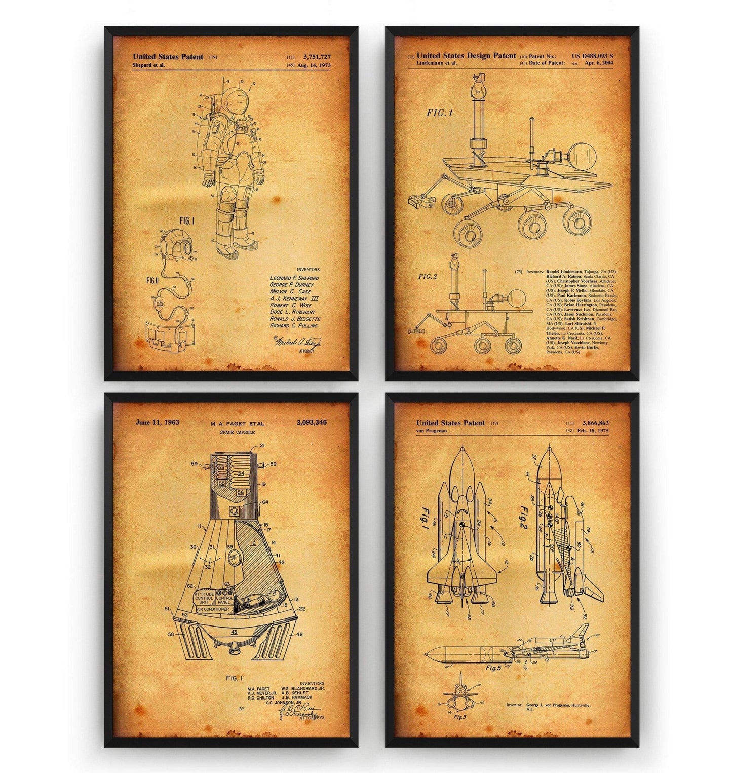 Outer Space Set Of 4 Patent Prints - Magic Posters