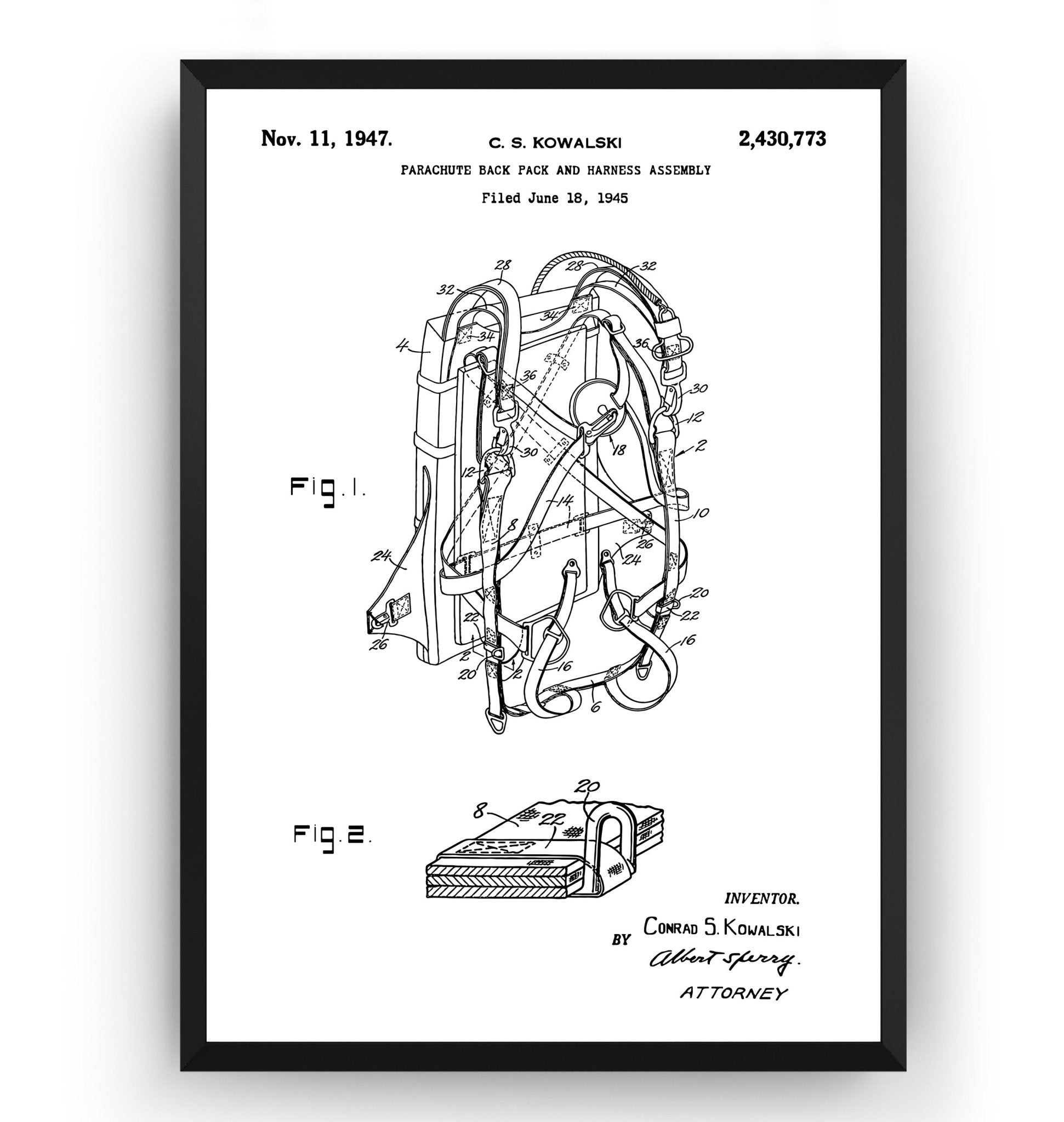 Parachute Backpack 1945 Patent Print - Magic Posters