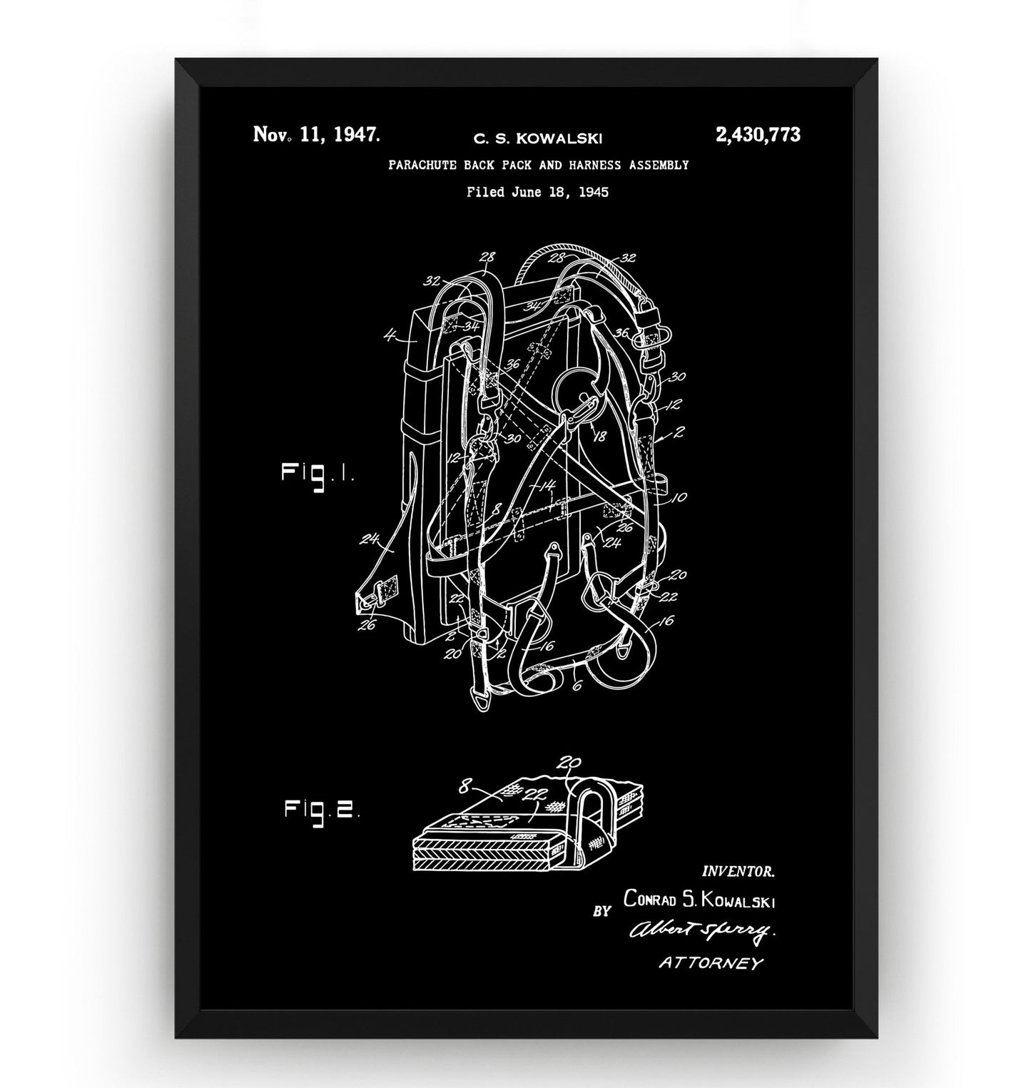 Parachute Backpack 1945 Patent Print - Magic Posters