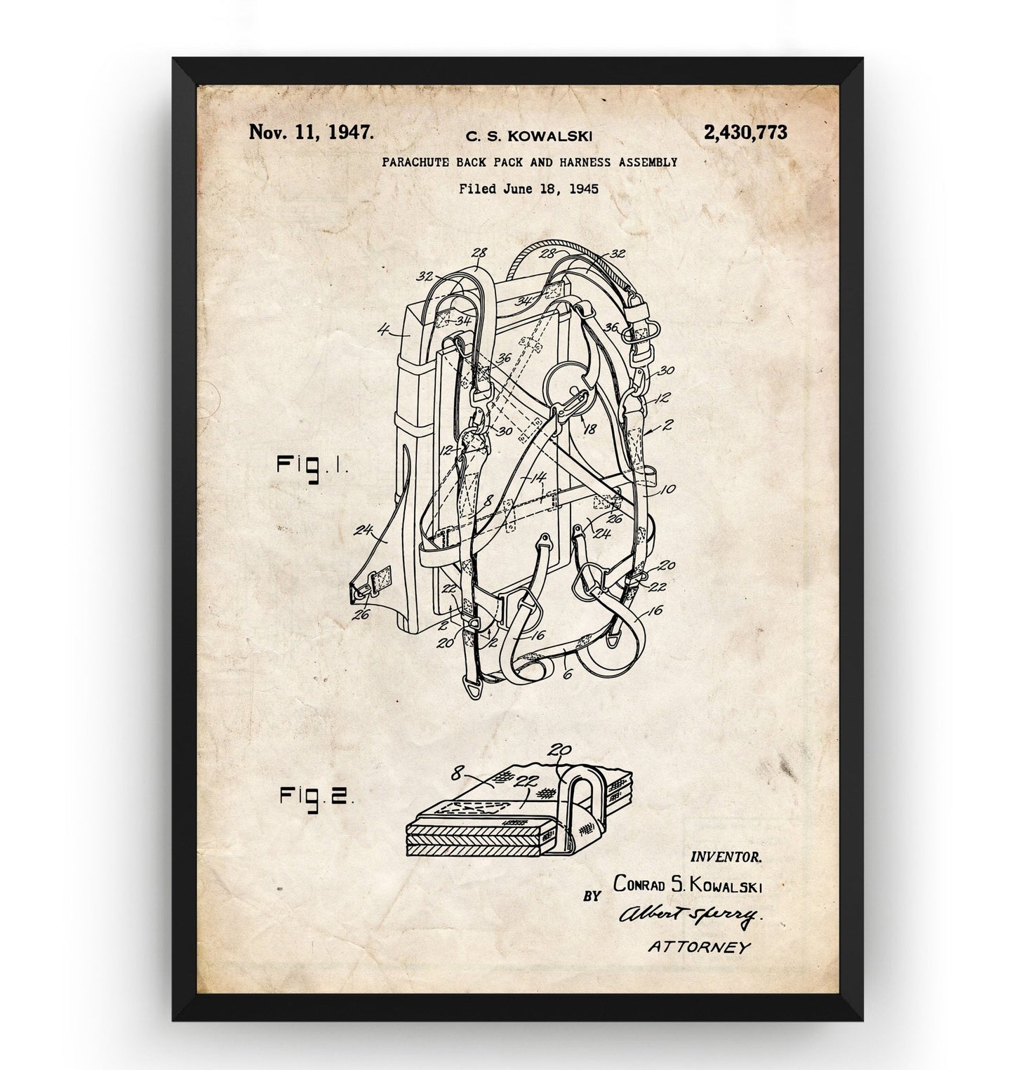 Parachute Backpack 1945 Patent Print - Magic Posters