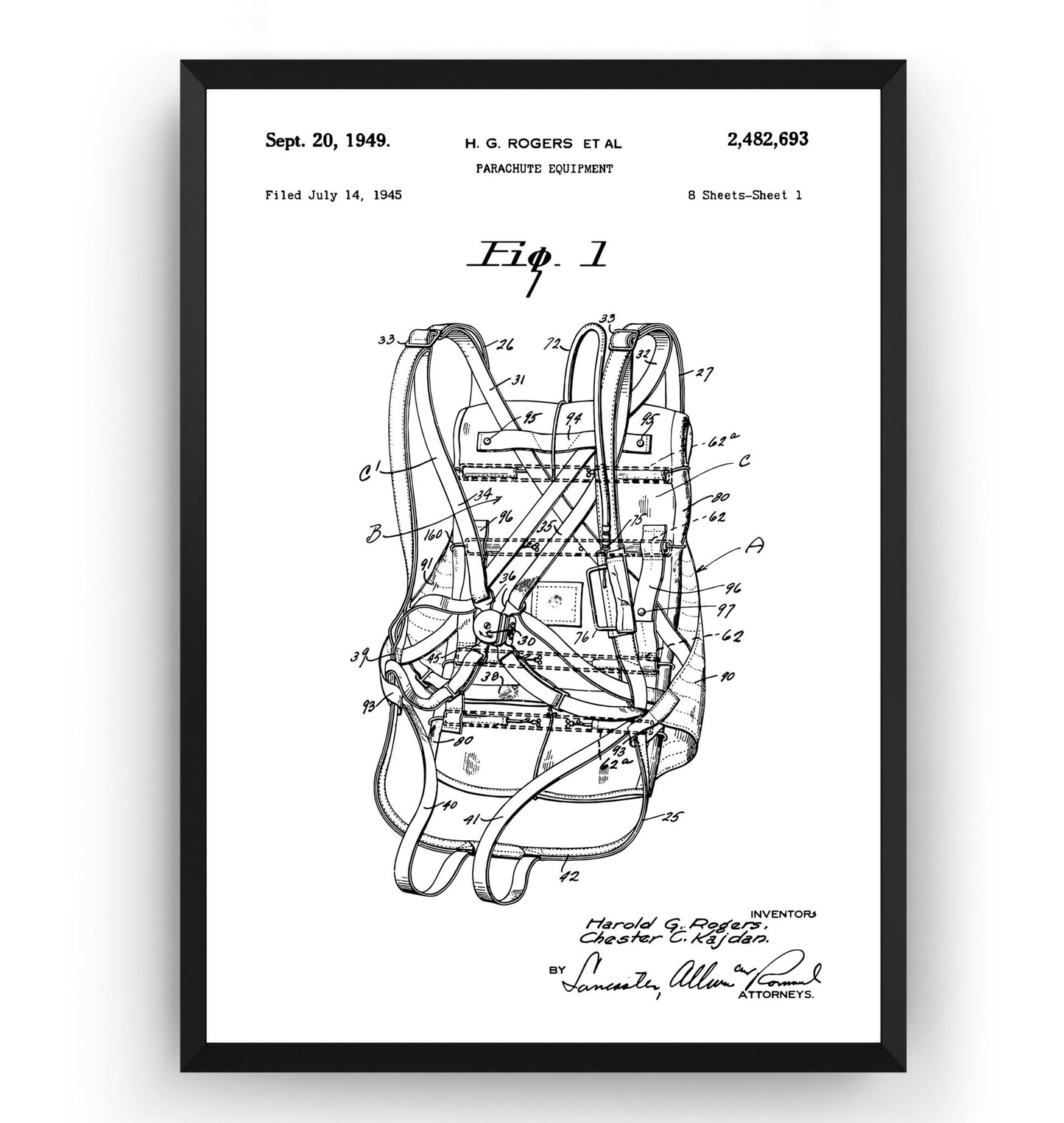 Parachute Equipment 1949 Patent Print - Magic Posters