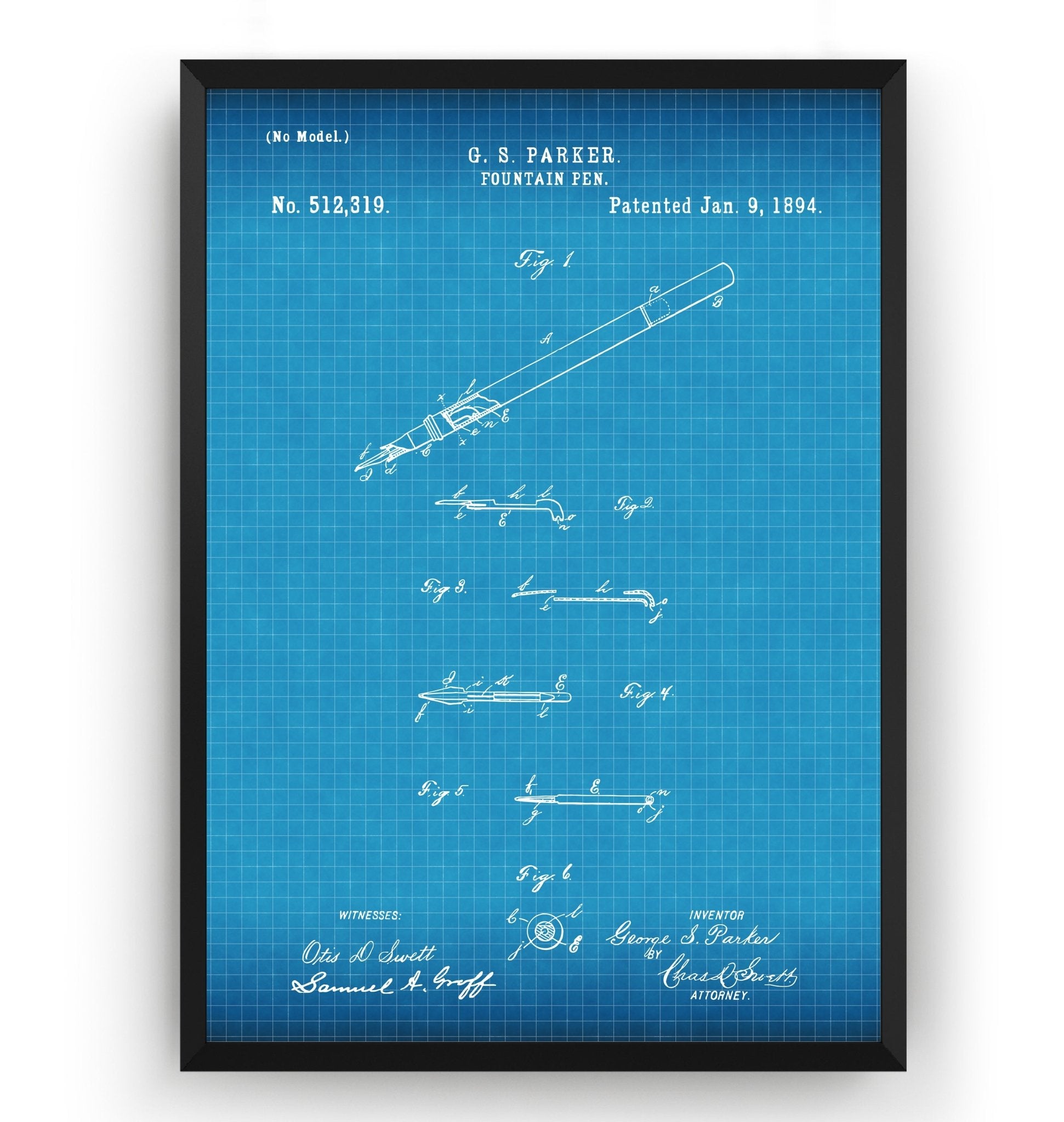 Parker Fountain Pen 1894 Patent Print - Magic Posters