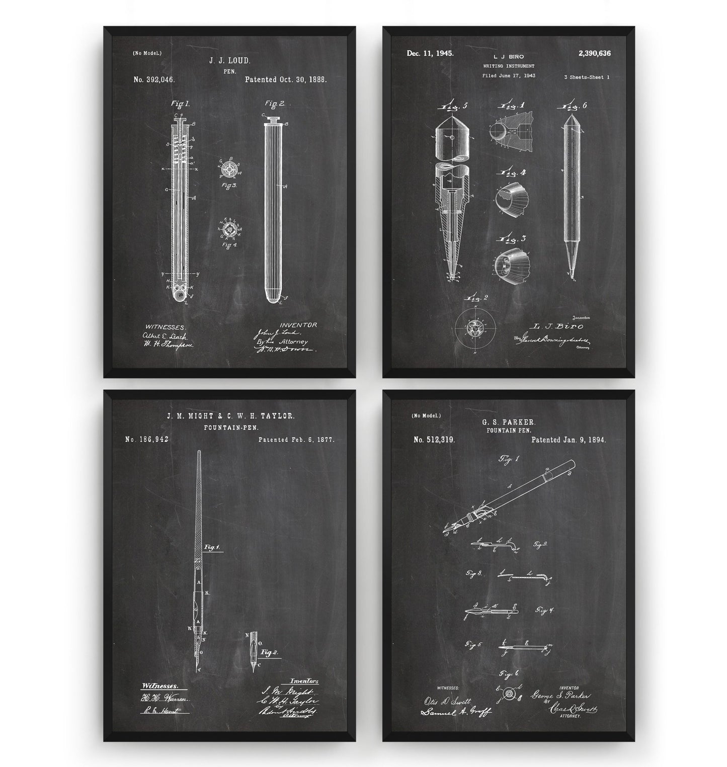 Pen Set Of 4 Patent Prints - Magic Posters