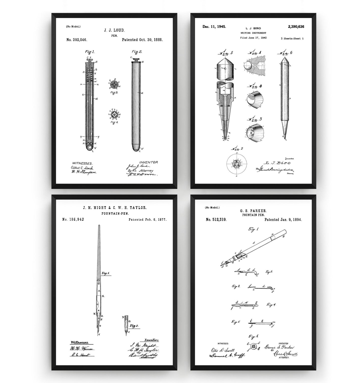 Pen Set Of 4 Patent Prints - Magic Posters