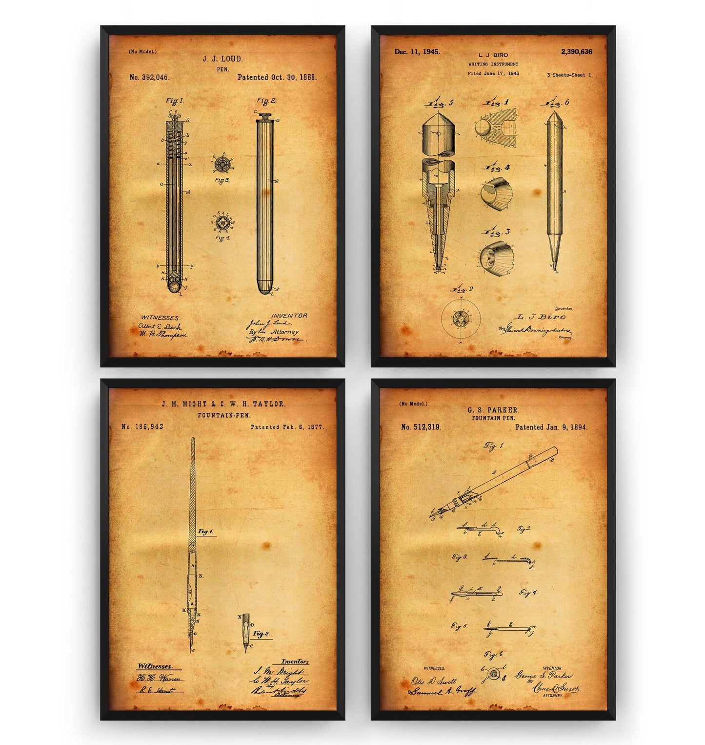 Pen Set Of 4 Patent Prints - Magic Posters