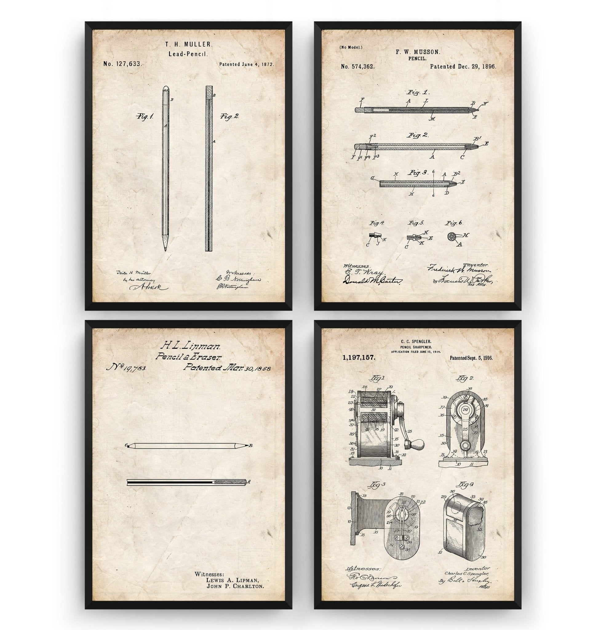 Pencil Set Of 4 Patent Prints - Magic Posters