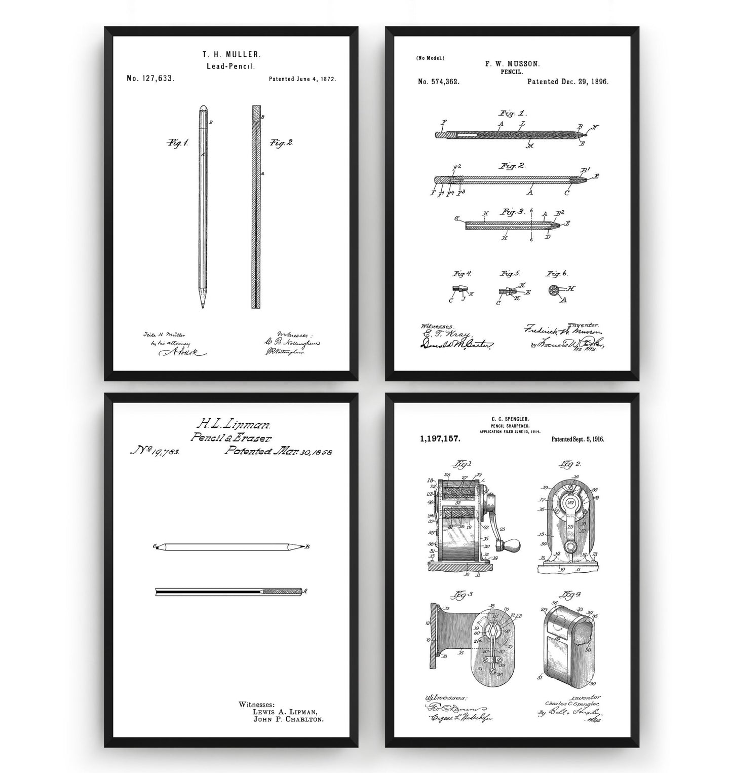 Pencil Set Of 4 Patent Prints - Magic Posters