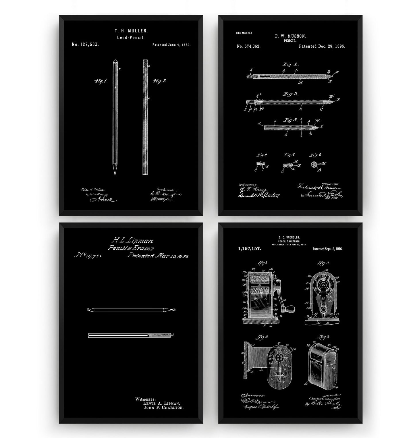 Pencil Set Of 4 Patent Prints - Magic Posters