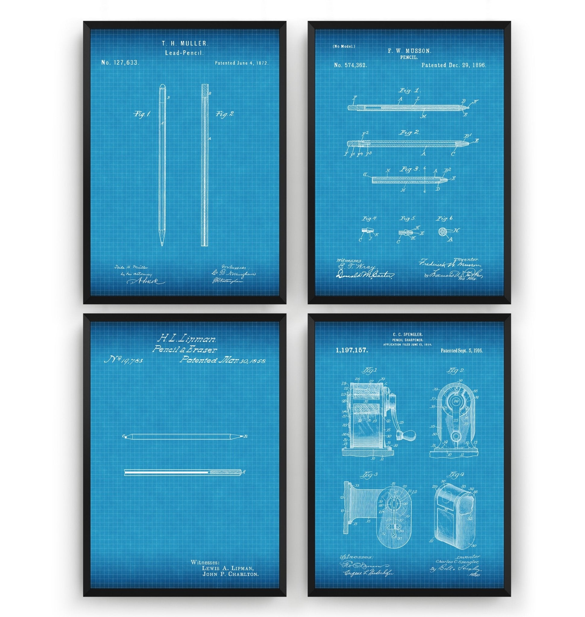 Pencil Set Of 4 Patent Prints - Magic Posters