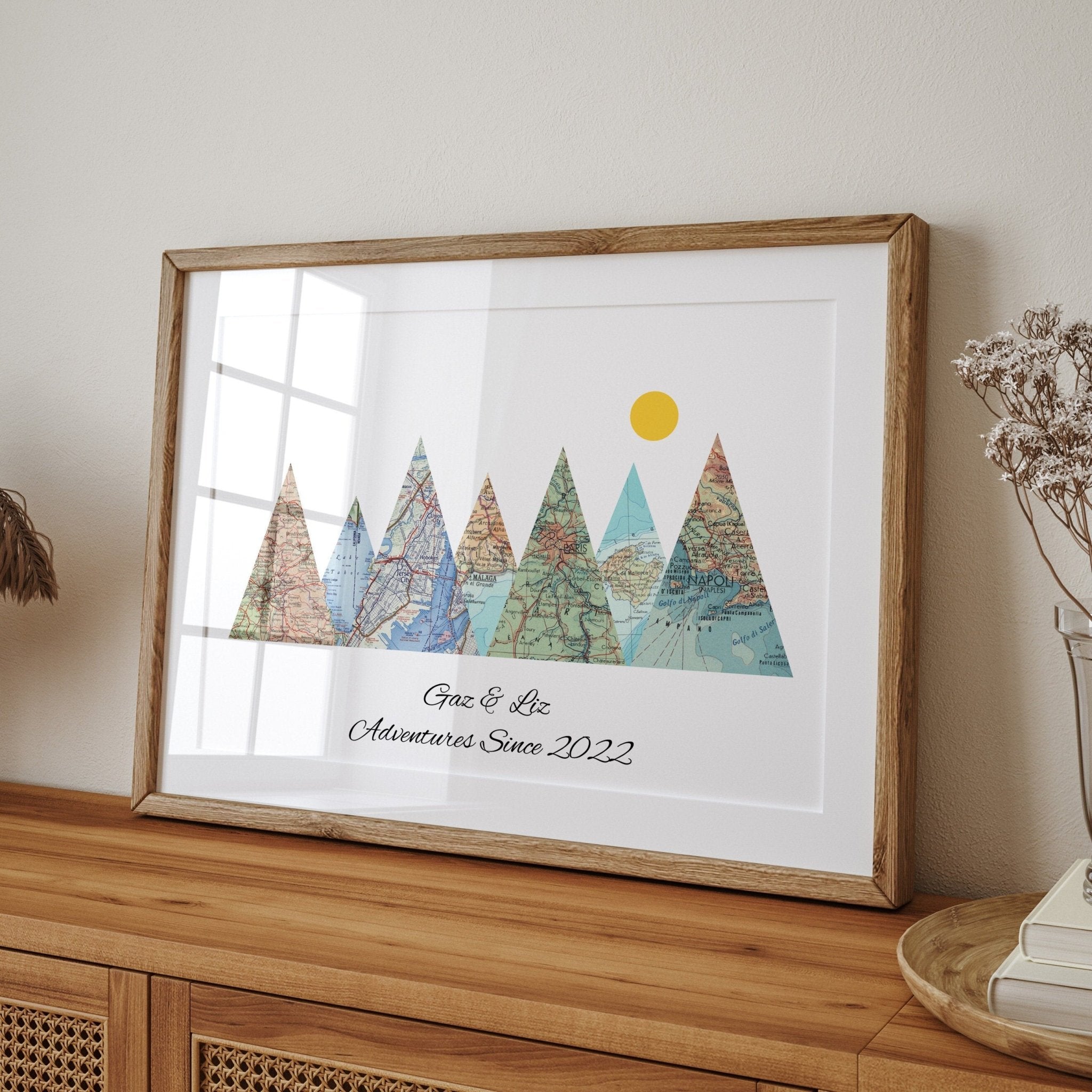 Personalised Travel Map Mountain Print - Magic Posters