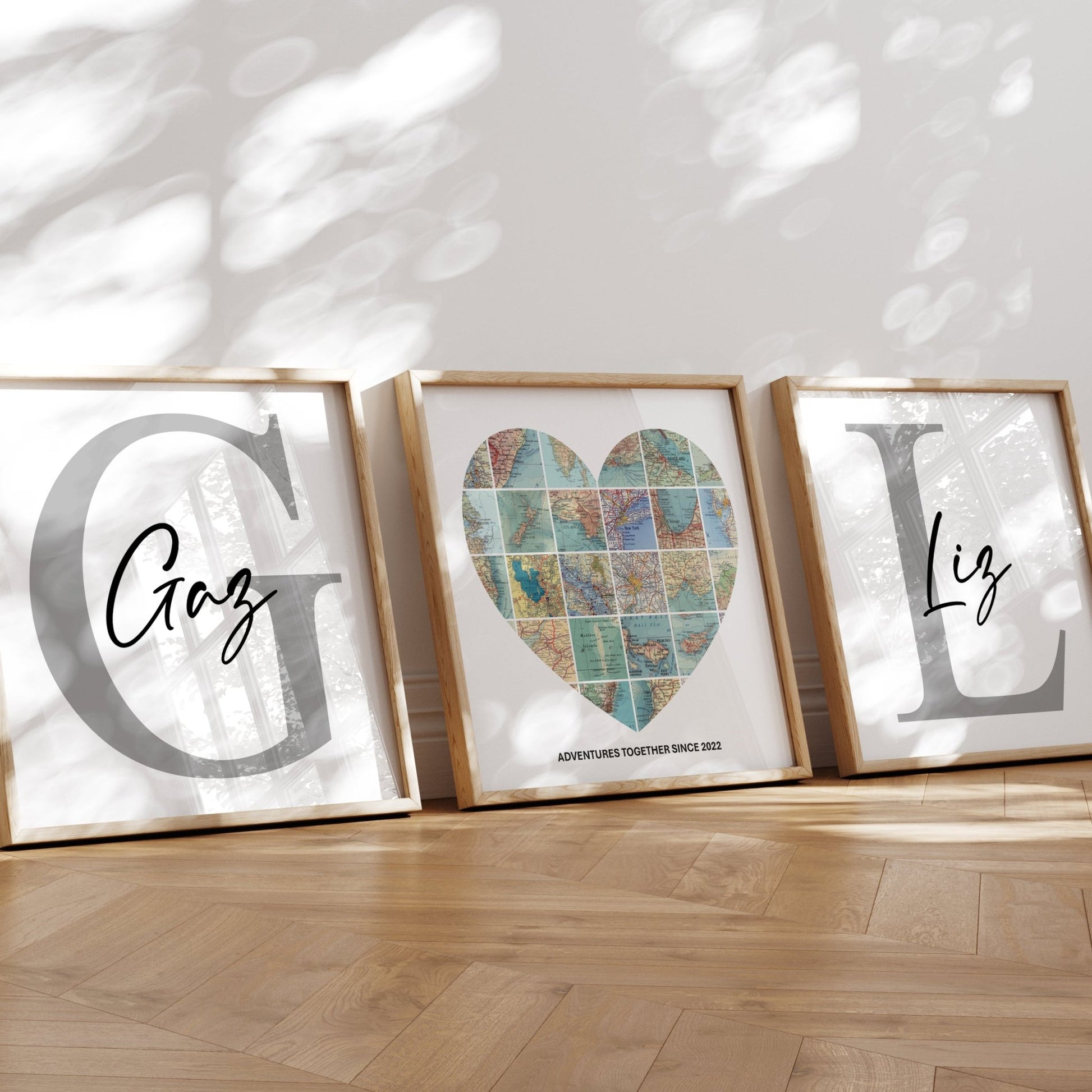 Personalised Travel Map Set Of 3 Prints (Heart) - Magic Posters