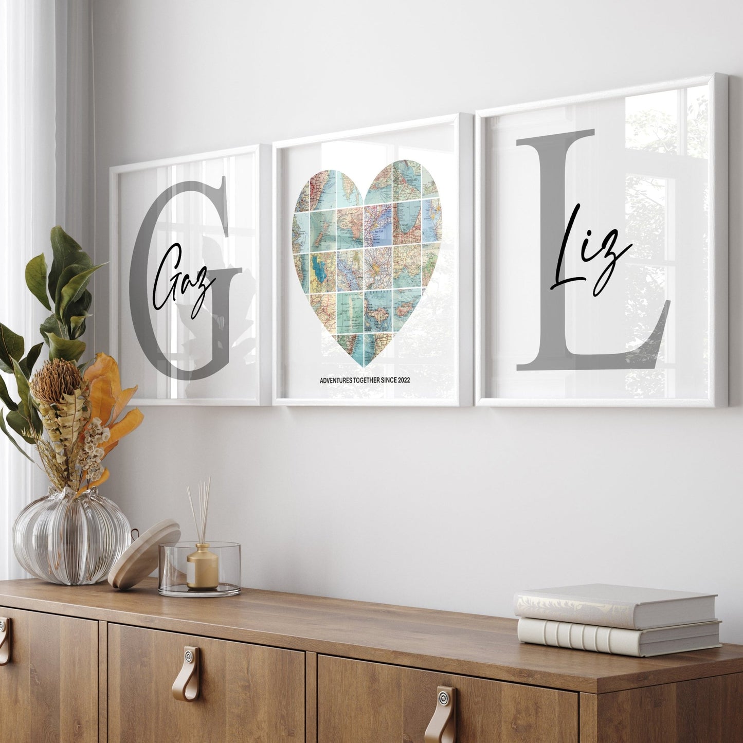 Personalised Travel Map Set Of 3 Prints (Heart) - Magic Posters