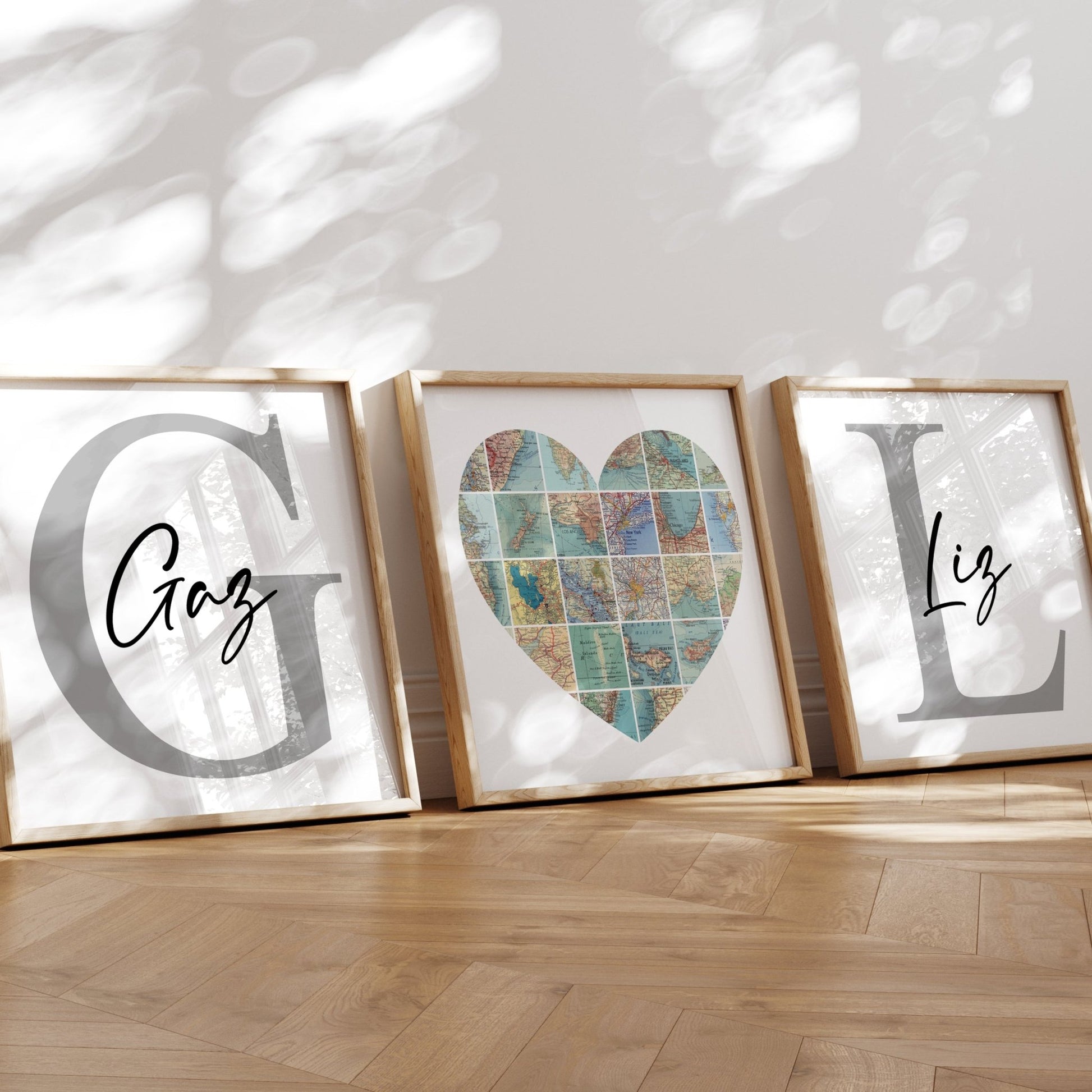 Personalised Travel Map Set Of 3 Prints (Heart) - Magic Posters