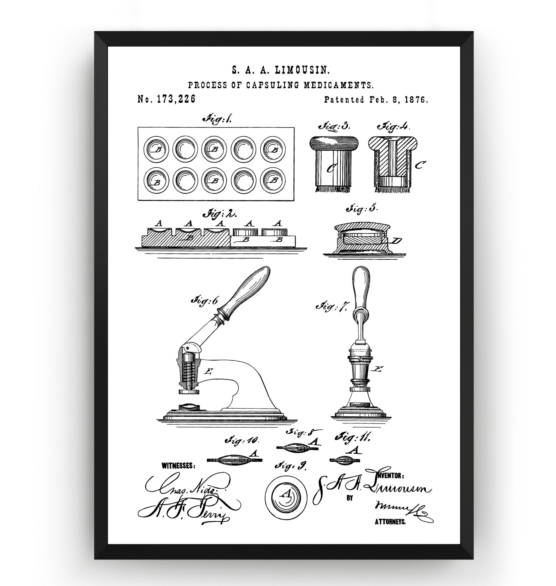 Pharmacist Pill Press 1876 Patent Print - Magic Posters