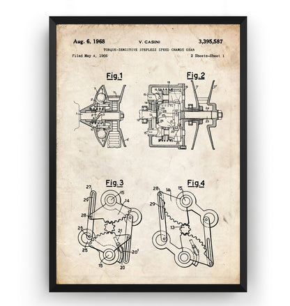 Vespa Stepless Speed Change Gear 1968 Patent Print - Magic Posters