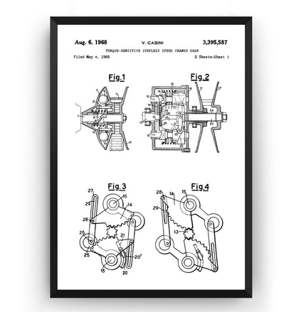 Vespa Stepless Speed Change Gear 1968 Patent Print - Magic Posters