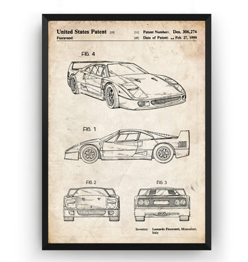 Ferrari F40 Patent Poster; Patent Artwork