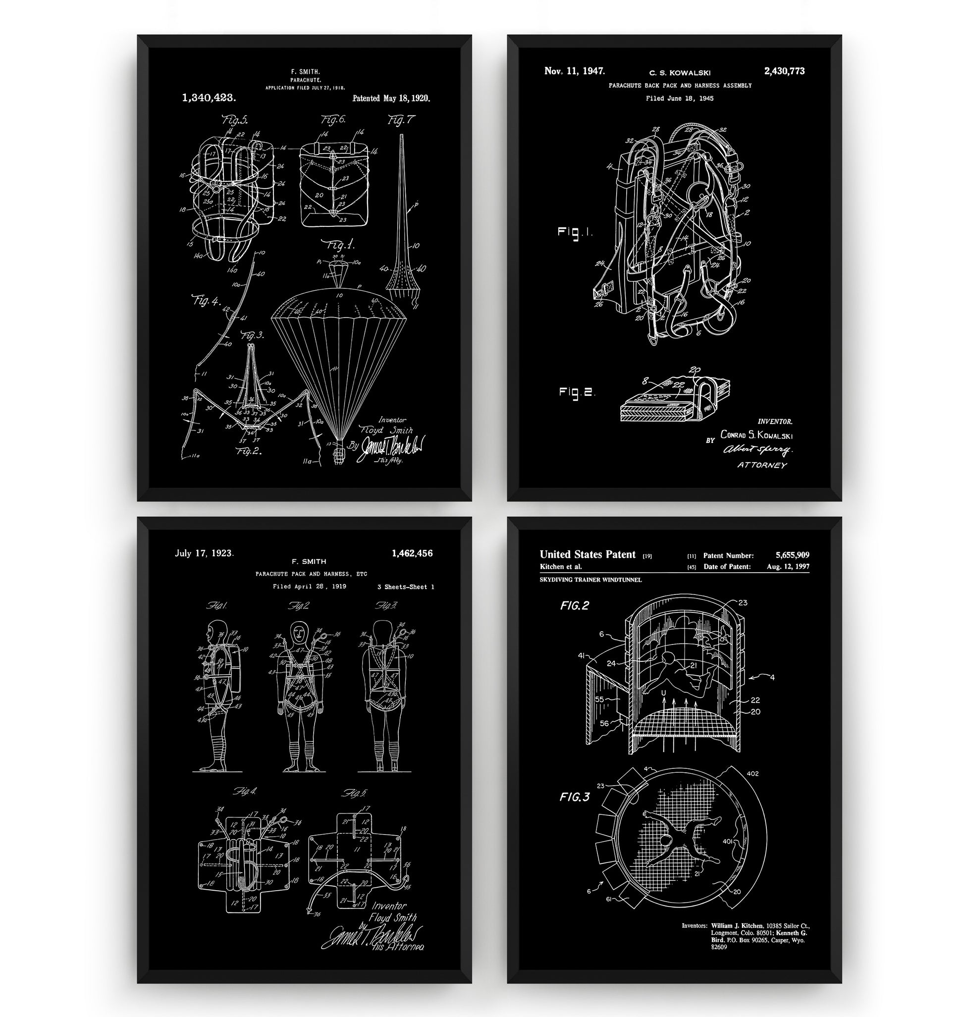 Skydiving Set Of 4 Patent Prints - Magic Posters