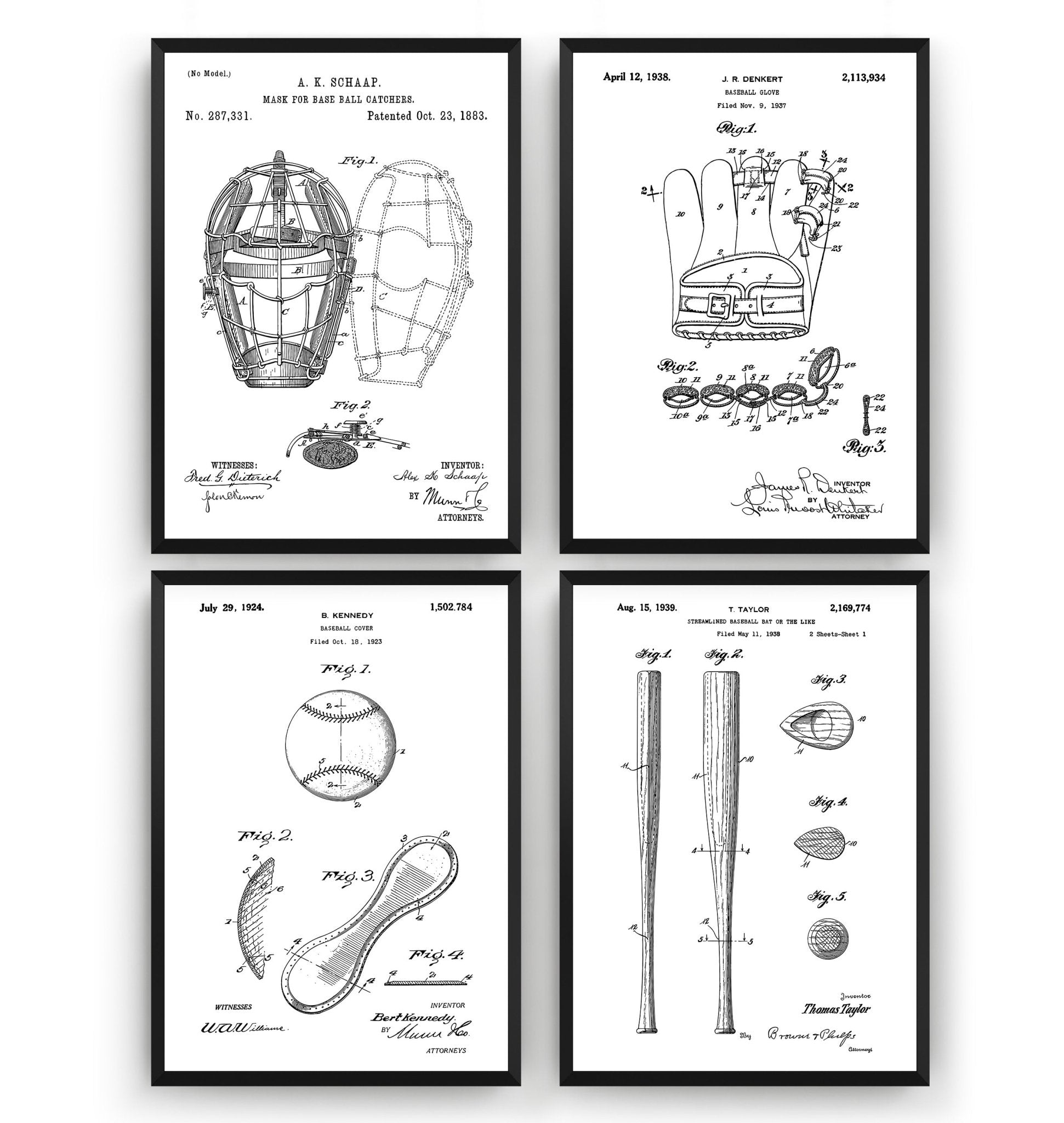 Baseball Set Of 4 Patent Prints - Magic Posters