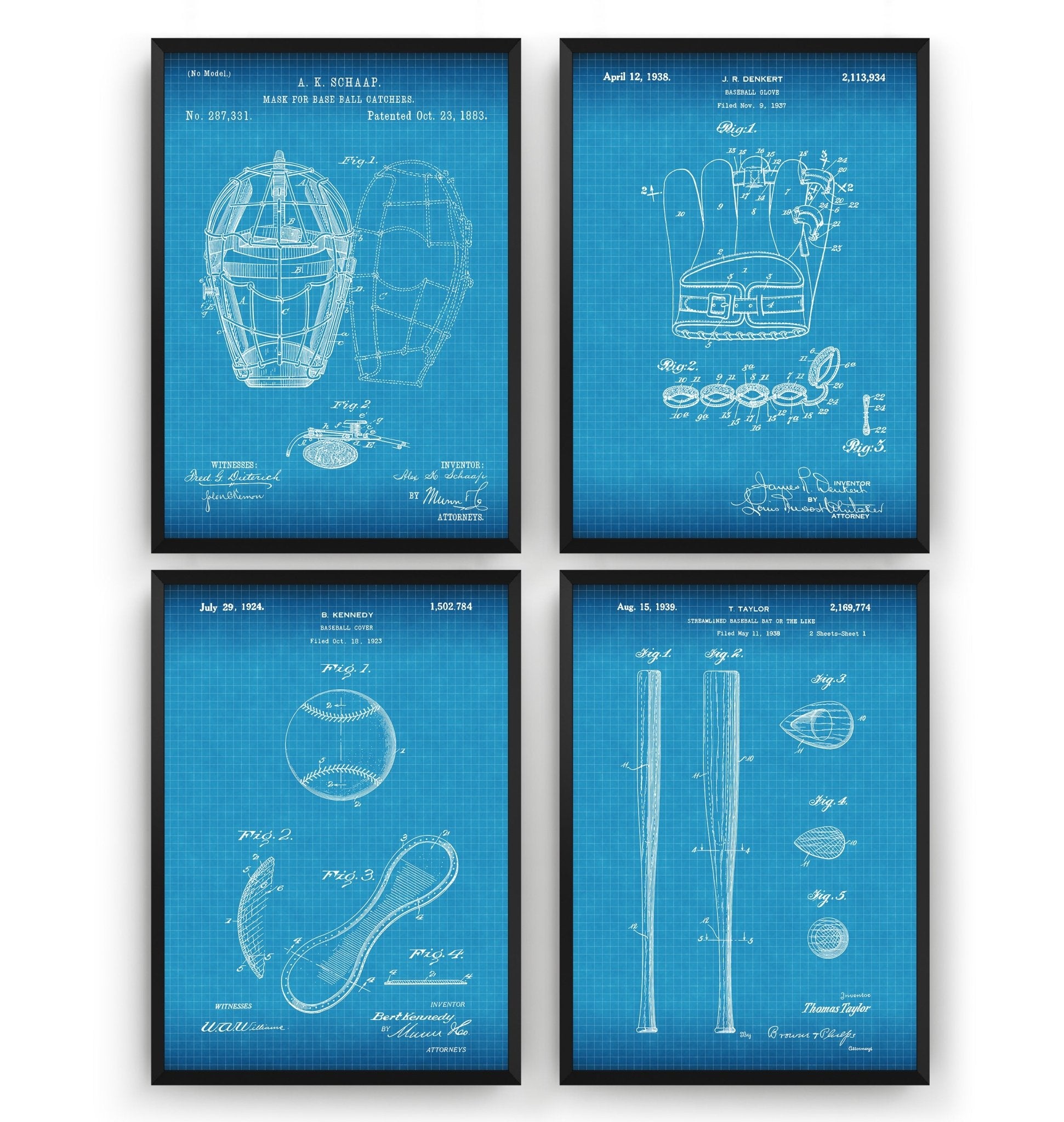 Baseball Set Of 4 Patent Prints - Magic Posters