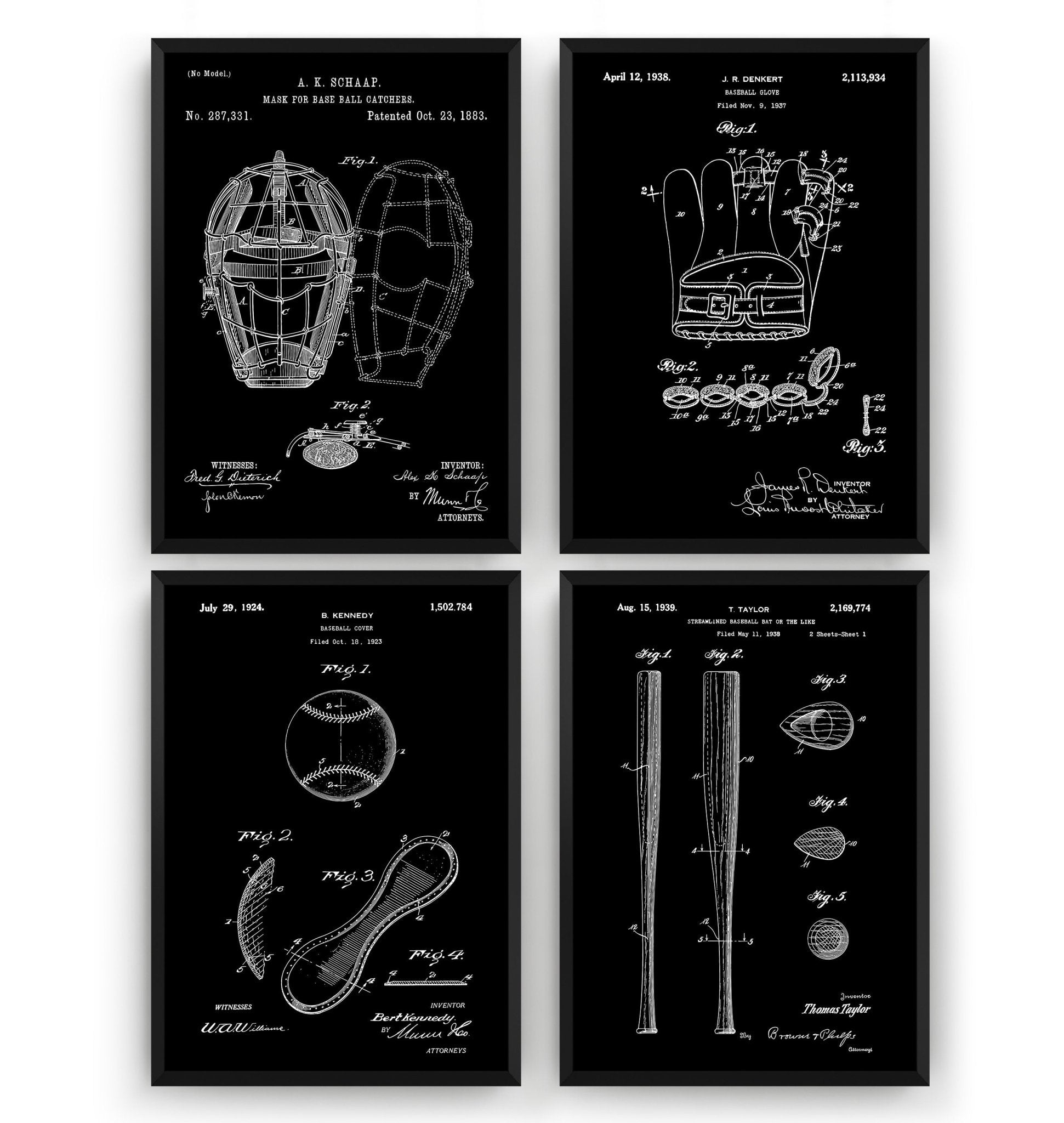 Baseball Set Of 4 Patent Prints - Magic Posters