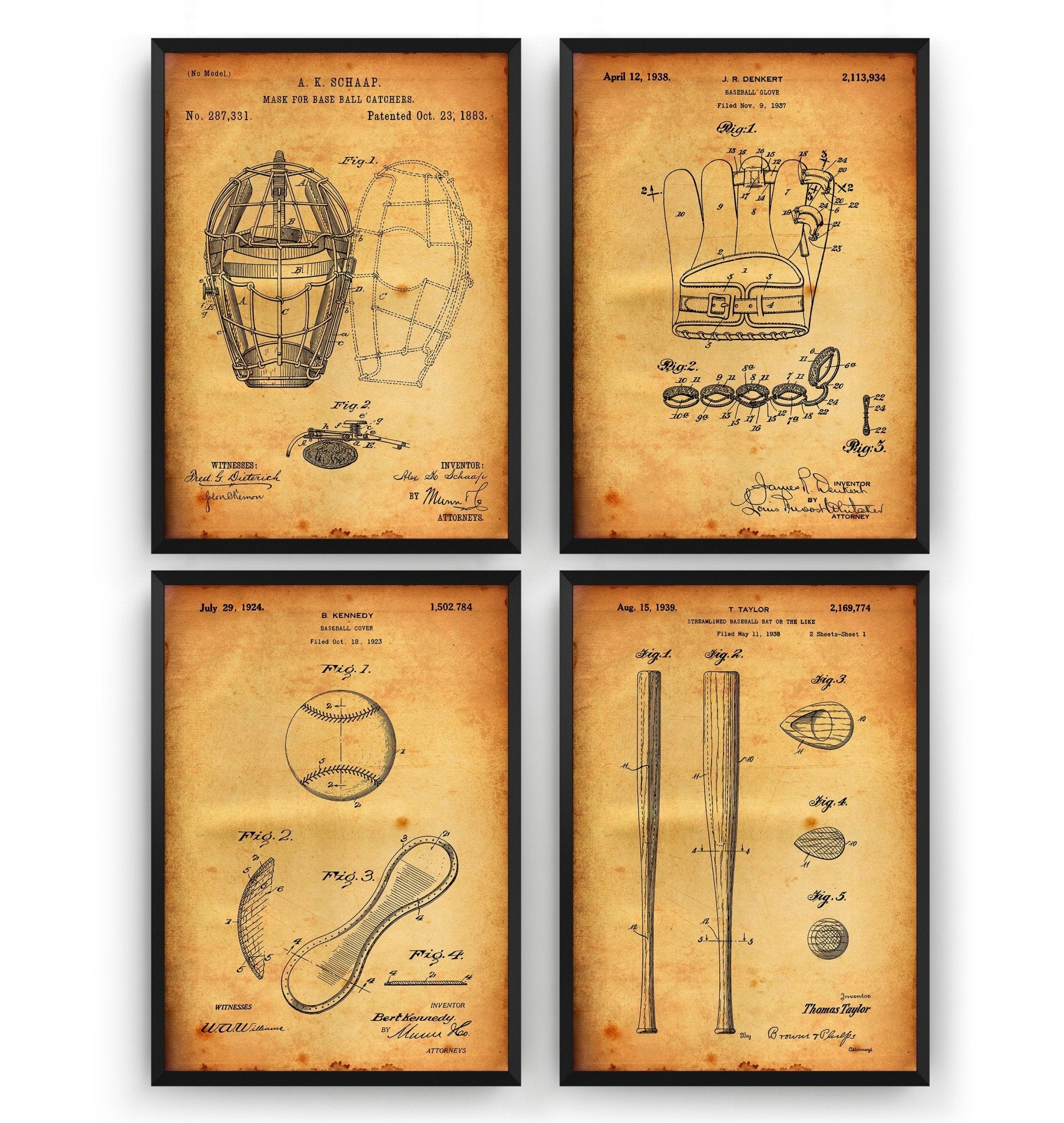 Baseball Set Of 4 Patent Prints - Magic Posters