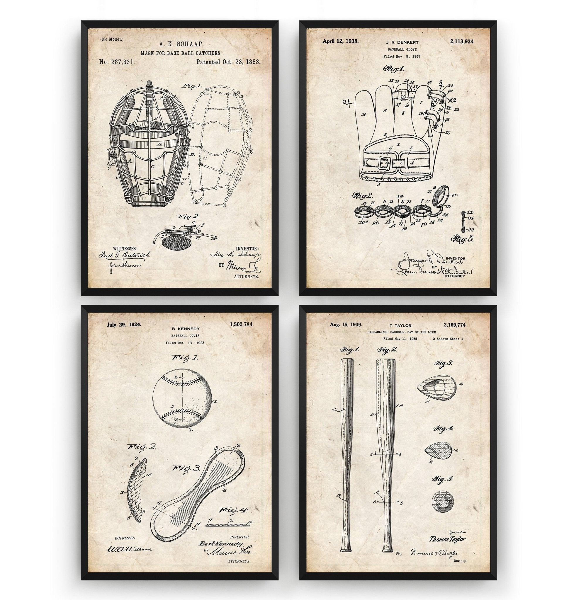 Baseball Set Of 4 Patent Prints - Magic Posters