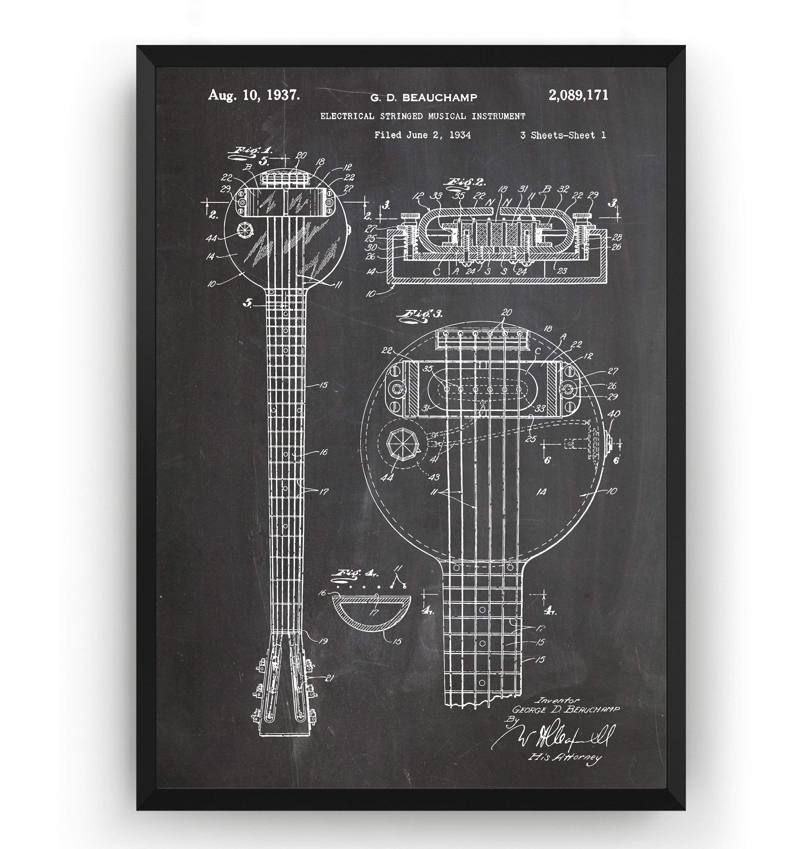 Rickenbacker Ro-Pat-In Frying Pan Electric Guitar Patent Print - Magic ...