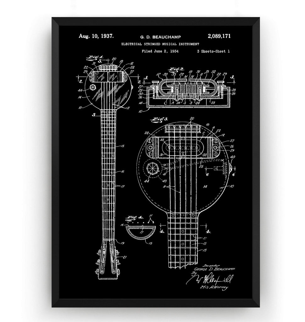 Rickenbacker Ro-Pat-In Frying Pan Electric Guitar Patent Print – Magic ...