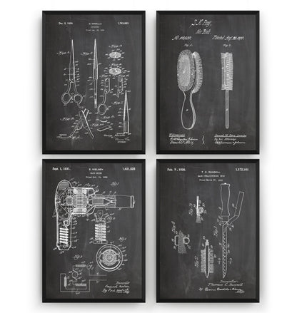 Hairdressers Salon Set Of 4 Patent Prints - Magic Posters