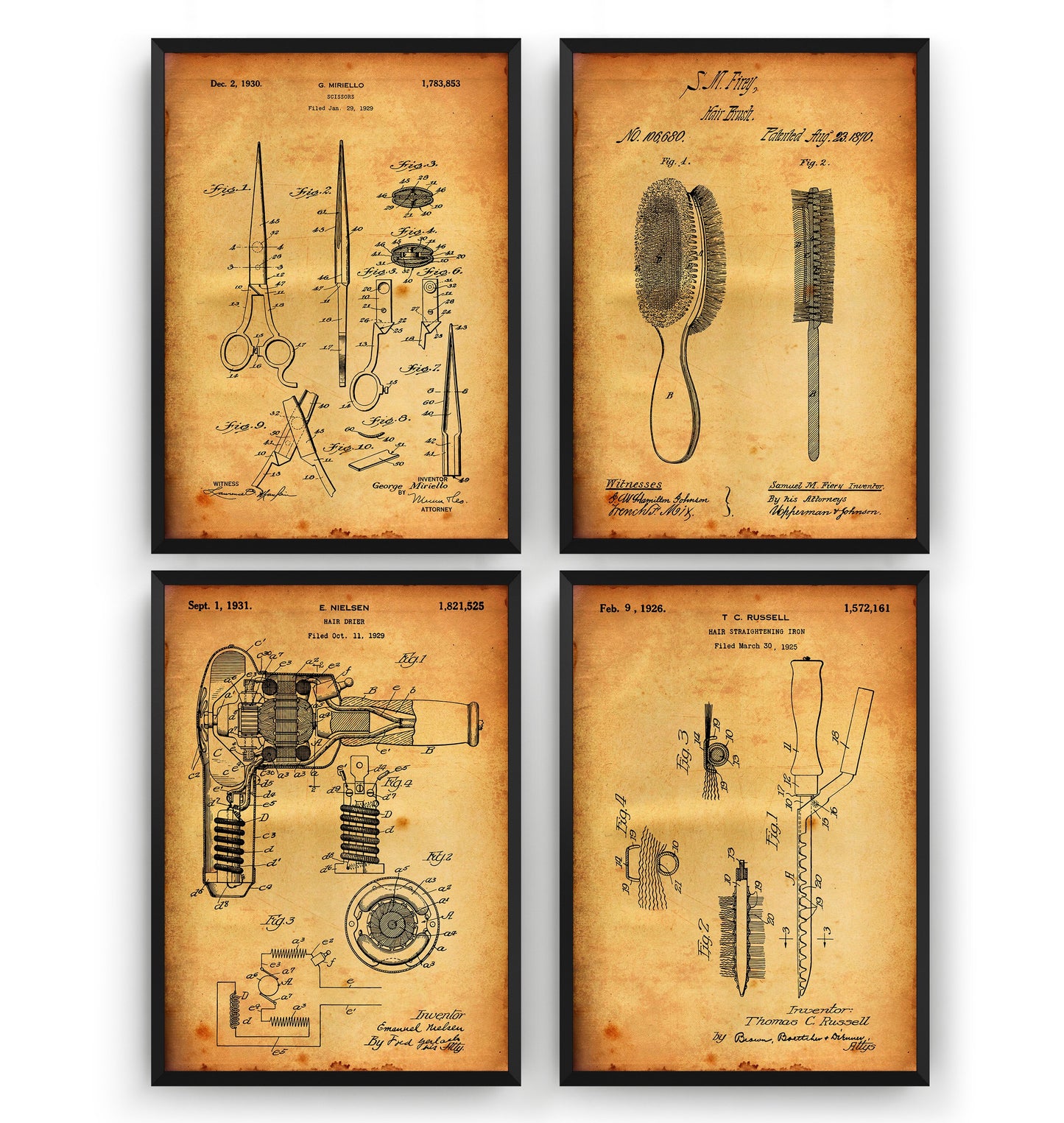 Hairdressers Salon Set Of 4 Patent Prints - Magic Posters