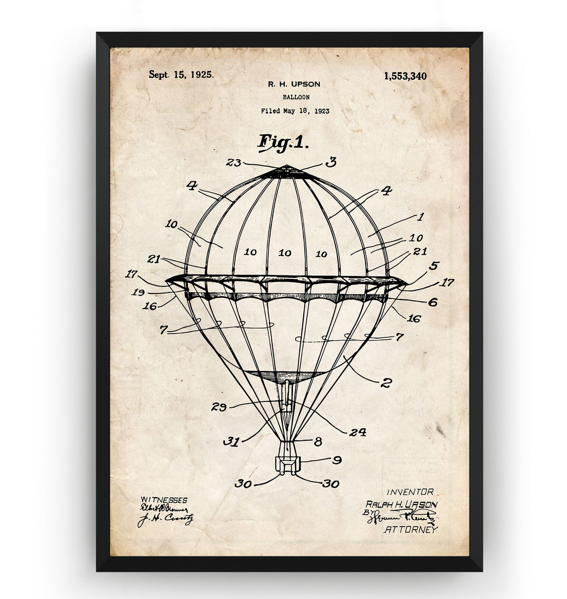 Hot Air Balloon 1923 Patent Print – Magic Posters