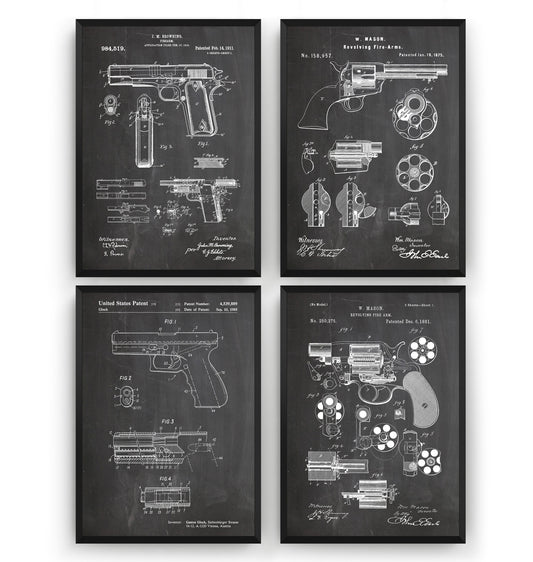 Pistol Gun Set Of 4 Patent Prints - Magic Posters