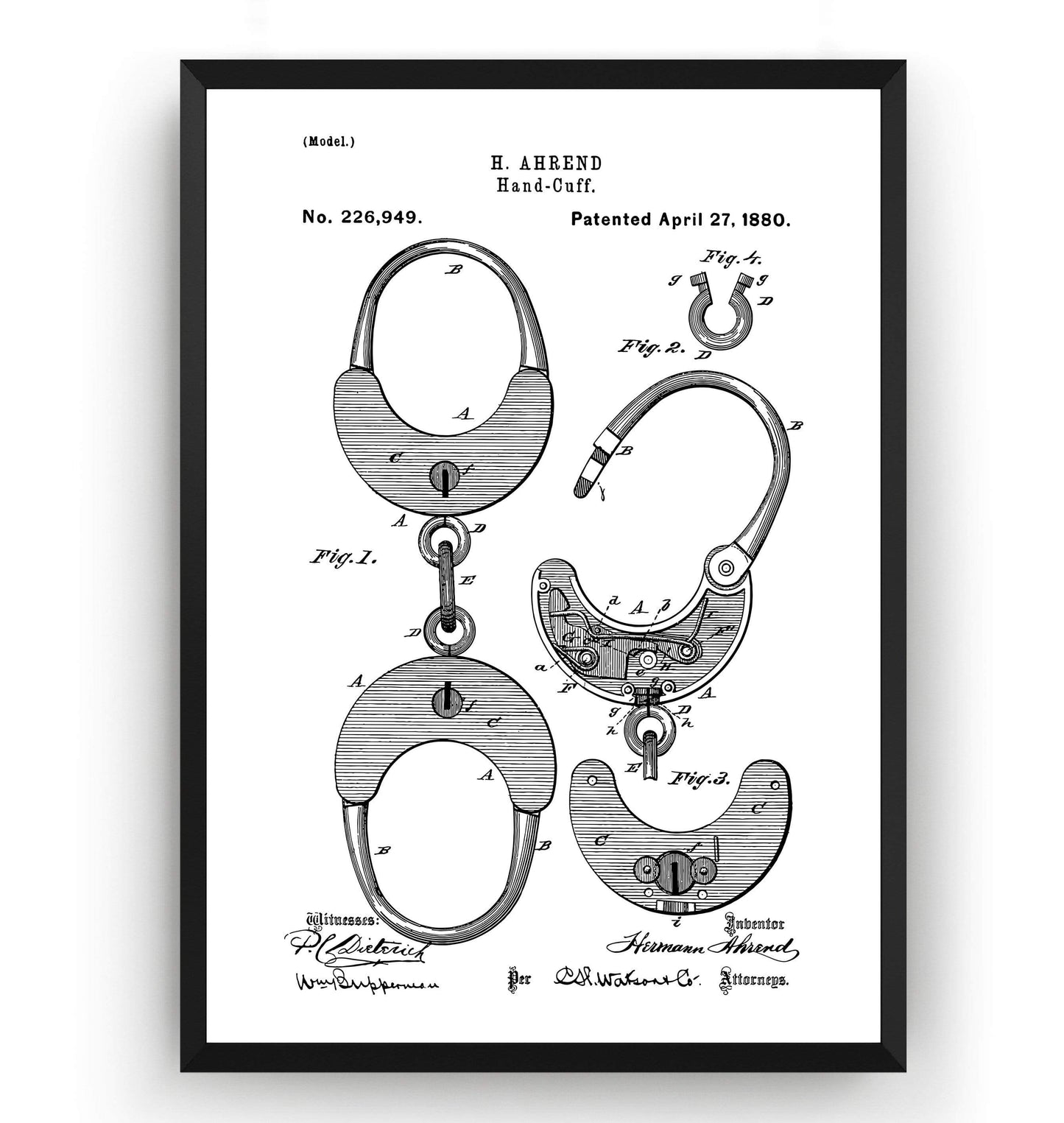 Police Handcuffs Patent Print - Magic Posters