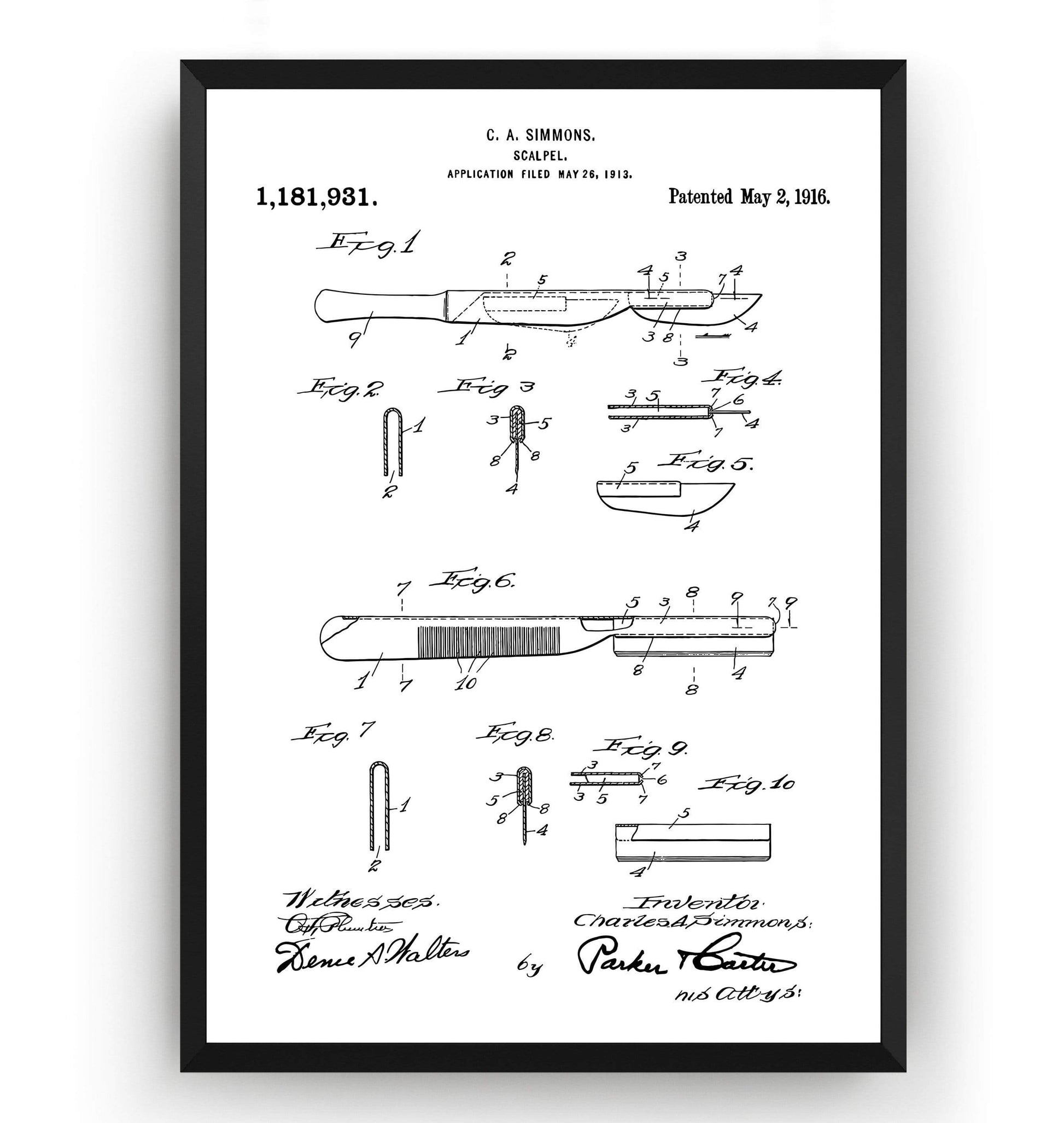 Scalpel 1916 Patent Print - Magic Posters