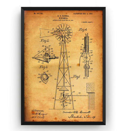 Windmill 1906 Patent Print - Magic Posters